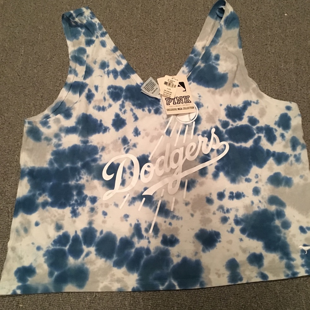 PINK DODGERS tie dye tank top.